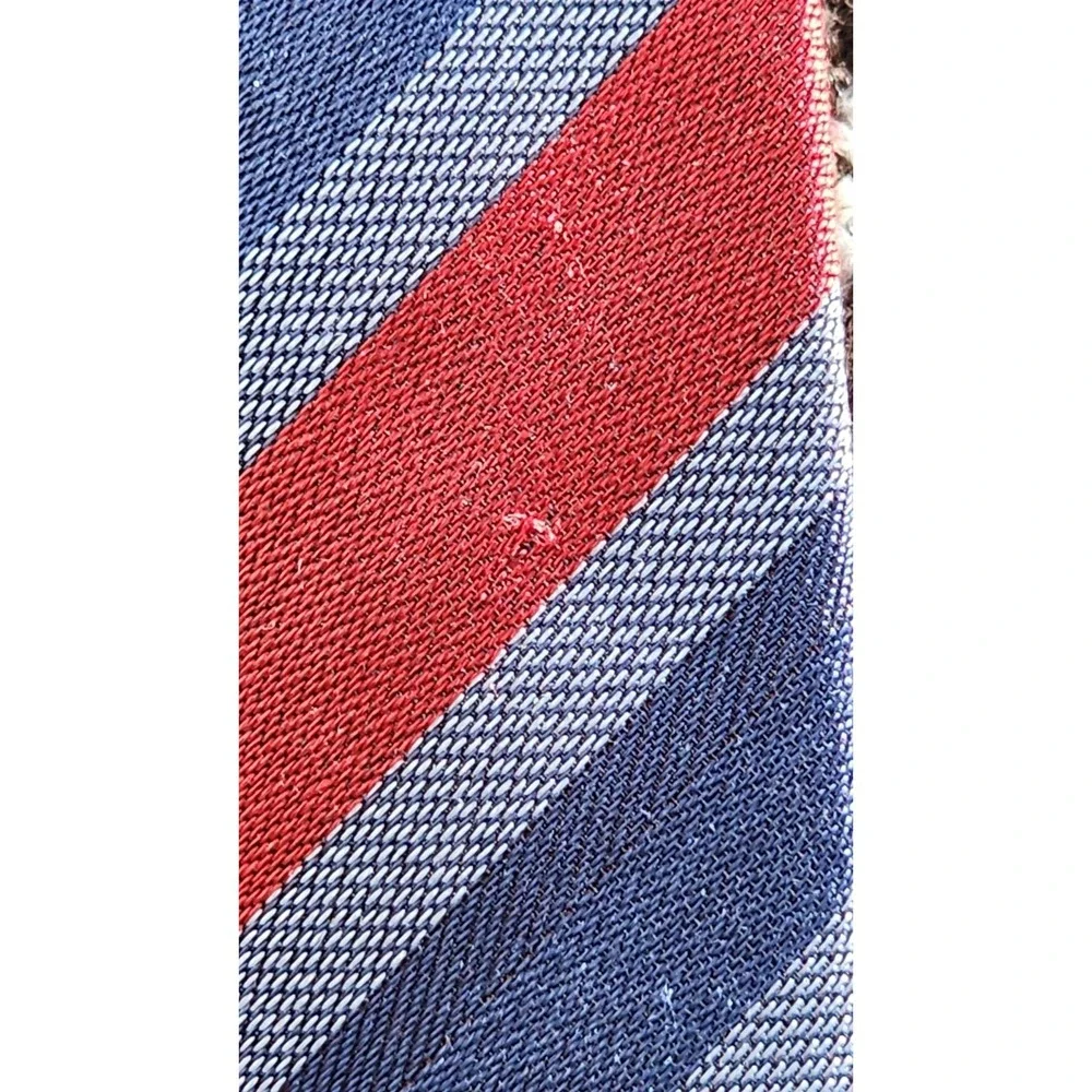 $139 NWT David Donahue Men's Red Blue Stripes Cotton Silk Handmade Neck Tie